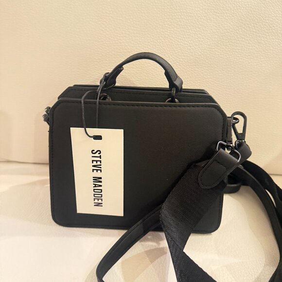 NWT STEVE MADDEN BEVELYN MINI SATCHEL CROSSBODY BAG W AIRPOD CASE BLACK - Picture 3 of 7